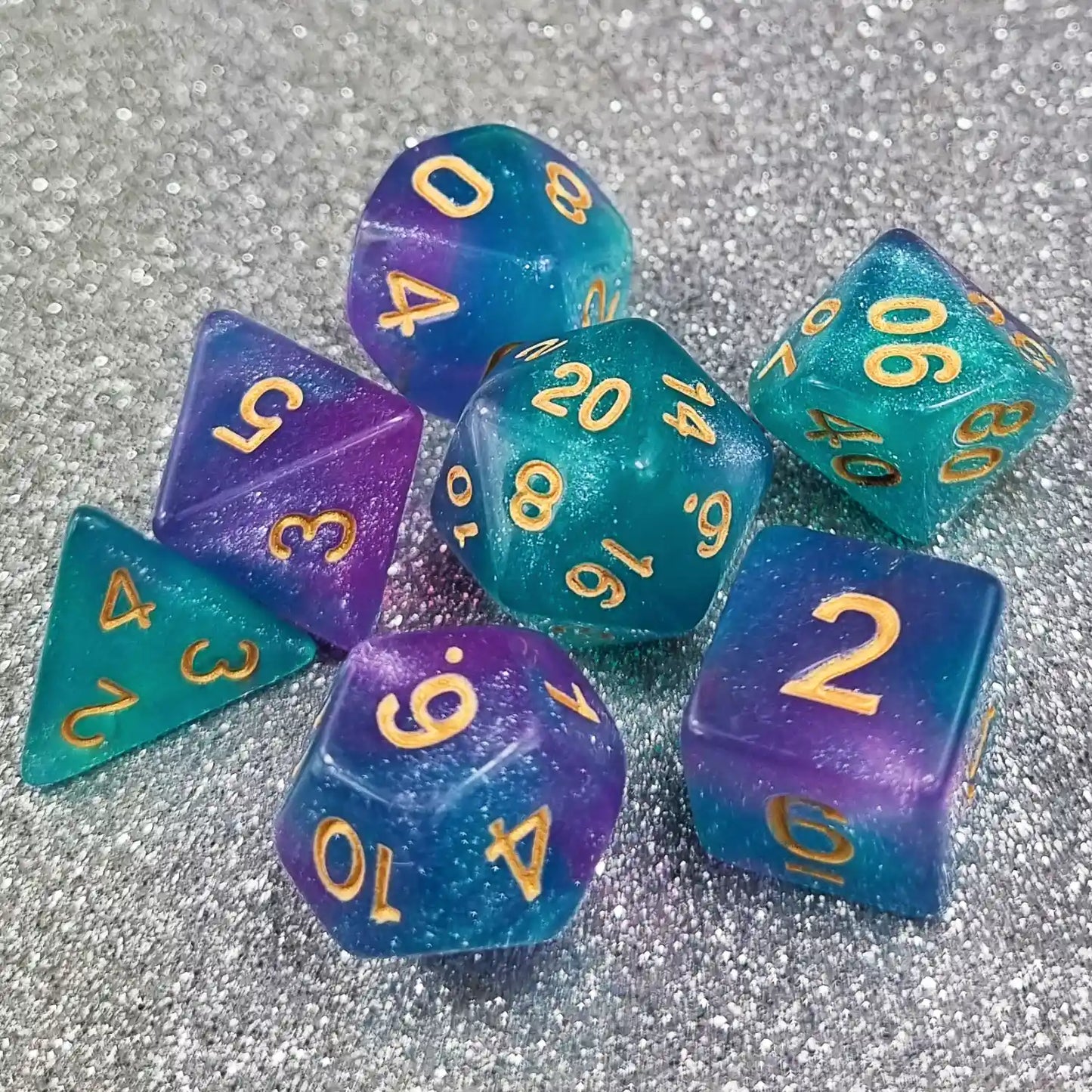 Turquoise & Purple Cosmos Dungeons & Dragons Dice Set