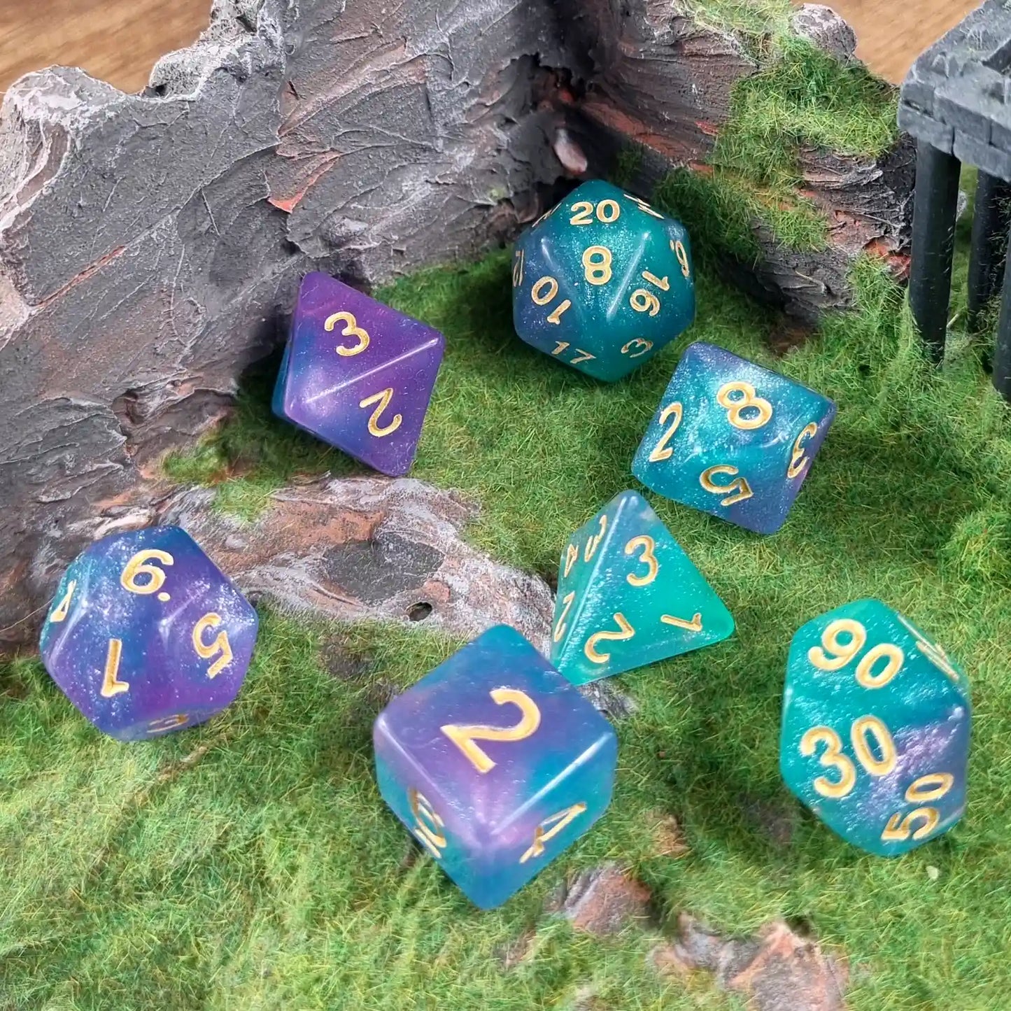 Turquoise & Purple Cosmos Dungeons & Dragons Dice Set