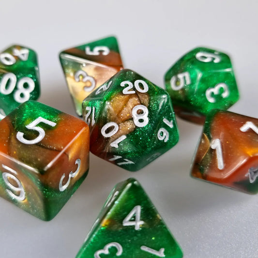 Green & Gold Cosmos Dungeons & Dragons Dice Set
