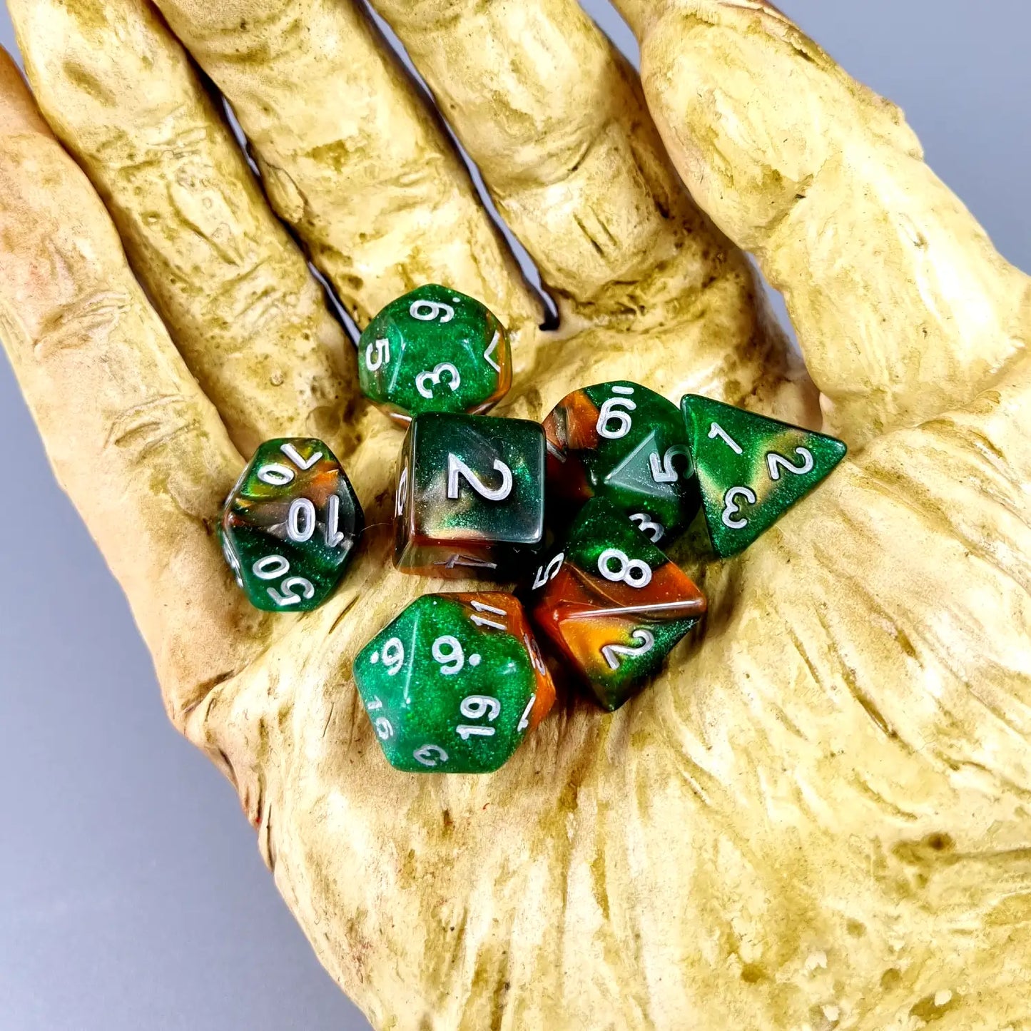 Green & Gold Cosmos Dungeons & Dragons Dice Set