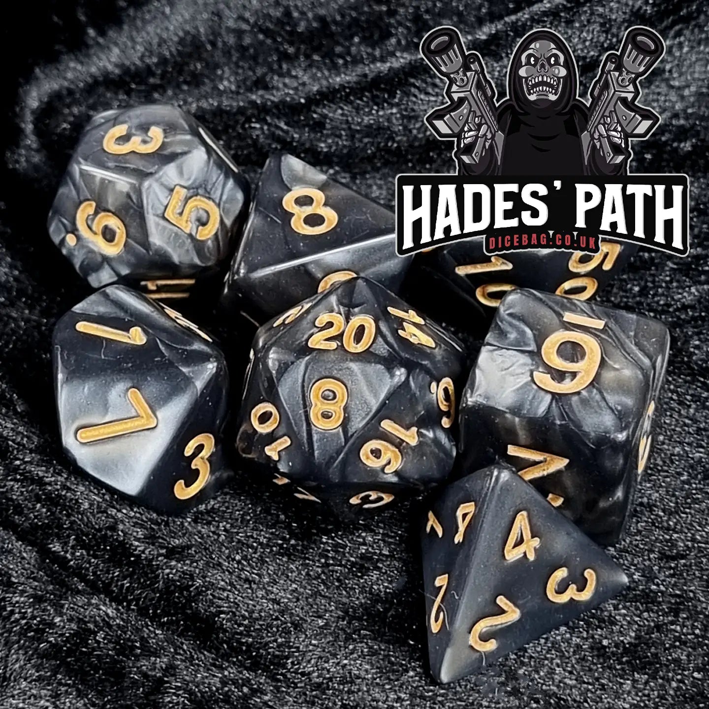 Hades' Path Marbled Acrylic Polyhedral Dungeons & Dragons Dice Set - Black