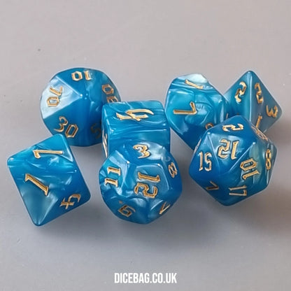 Aquapolis - Sky Blue Marbled Acrylic Polyhedral Dungeons & Dragons Dice Set
