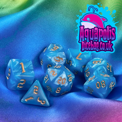 Aquapolis - Sky Blue Marbled Acrylic Polyhedral Dungeons & Dragons Dice Set