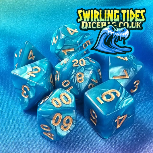Swirling Tides - Blue Acrylic Polyhedral Dungeons & Dragons Dice Set