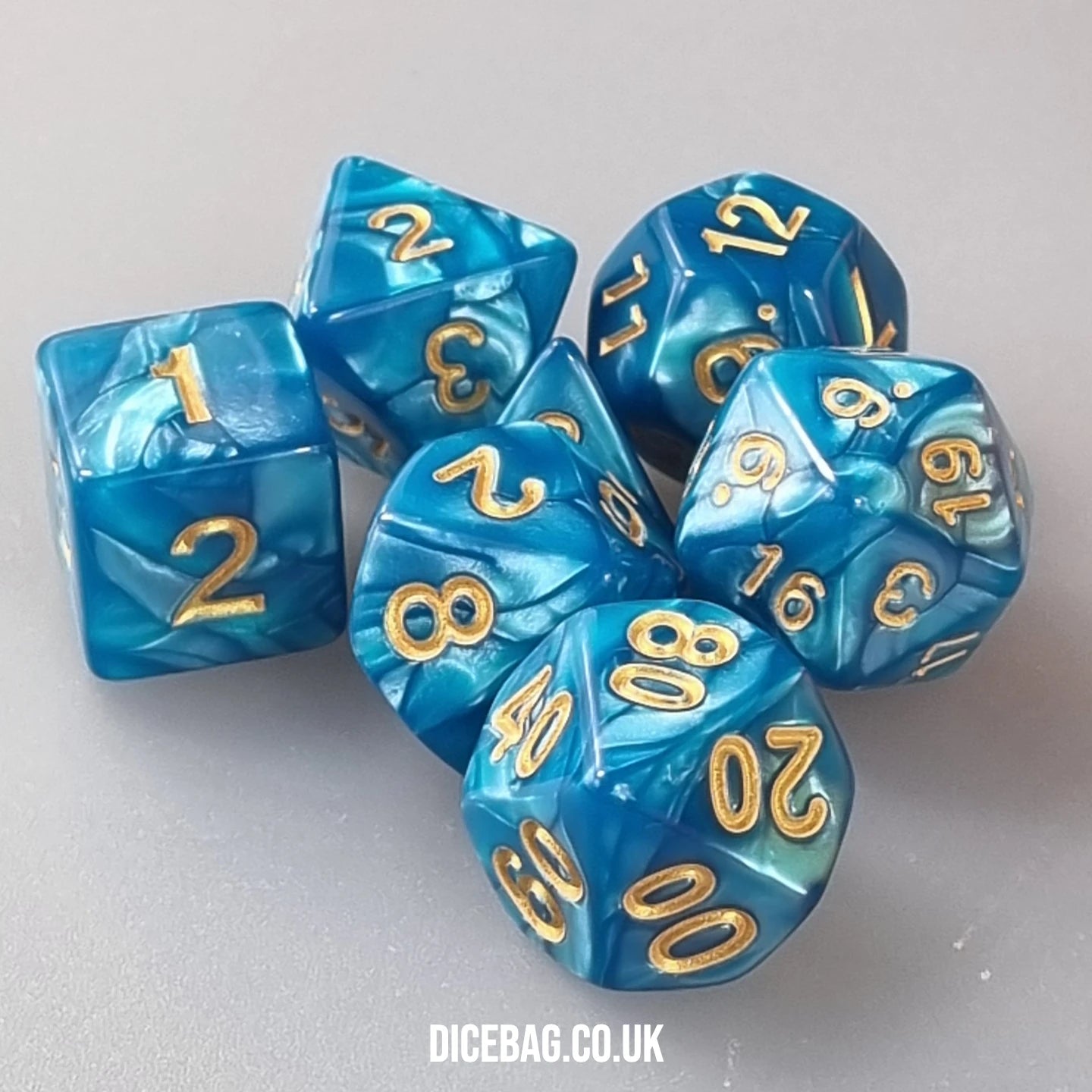 Swirling Tides - Blue Acrylic Polyhedral Dungeons & Dragons Dice Set