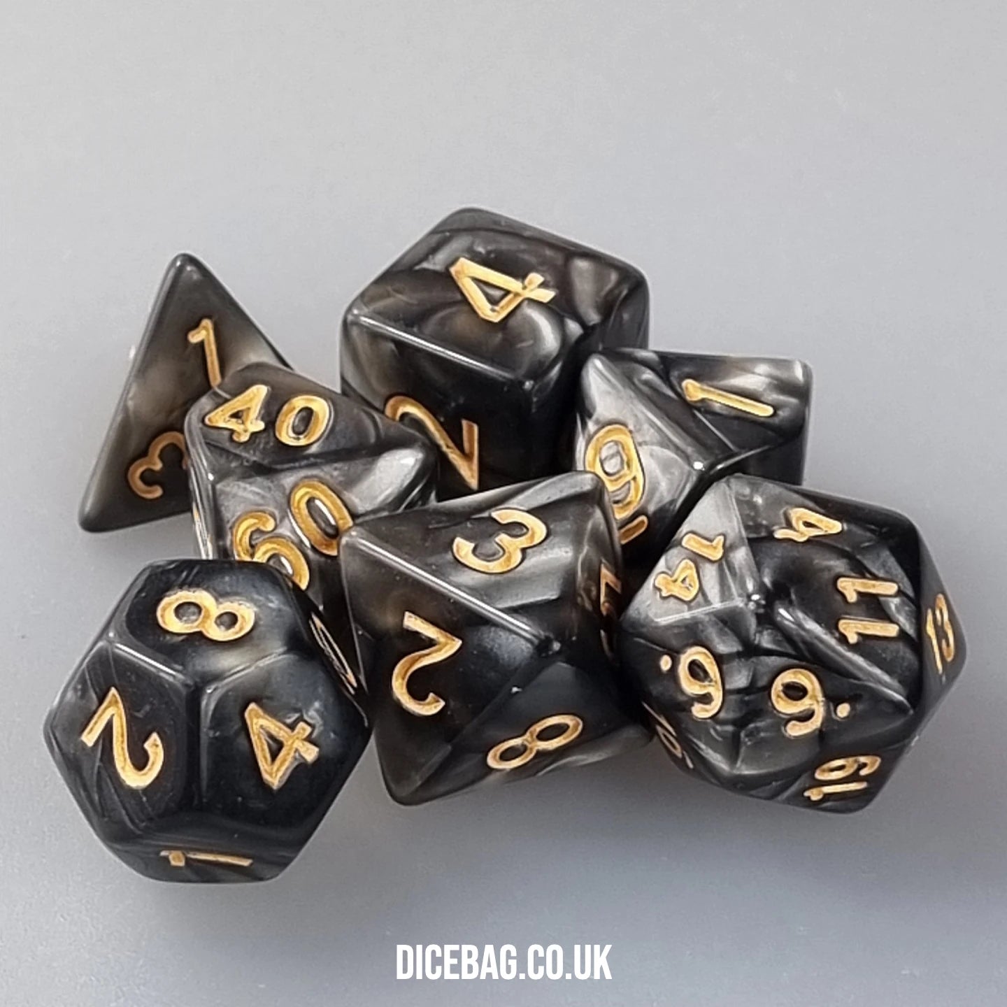 Hades' Path Marbled Acrylic Polyhedral Dungeons & Dragons Dice Set - Black