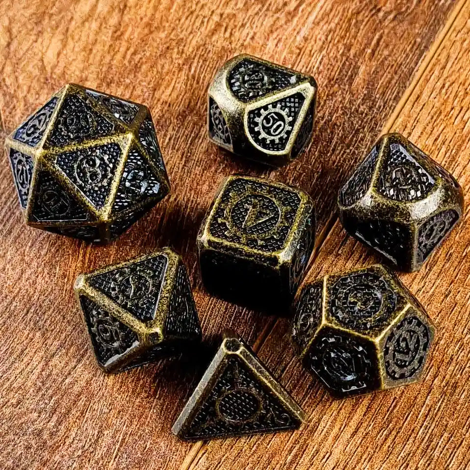 Ancient Dwarven Cogs & Gears Metal DnD Dice Set