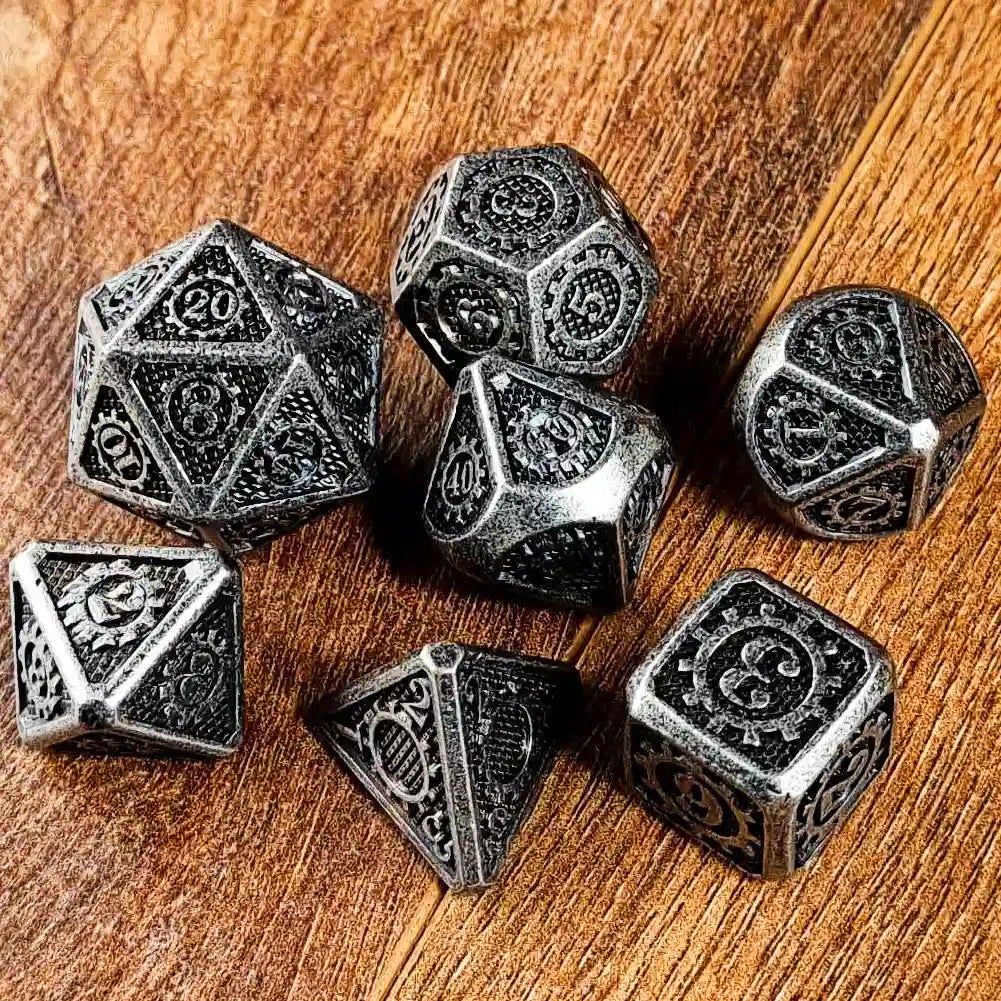 Battleworn Cogs & Gears Metal DnD Dice Set