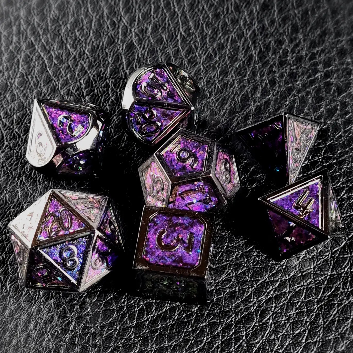 Glittering Dark Magenta Metal DnD Dice Set