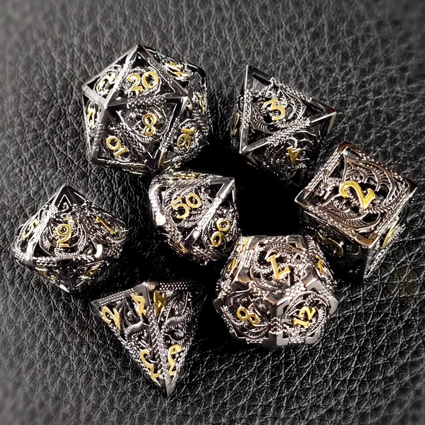 Gunmetal & Gold Dragon Metal DnD Dice Set