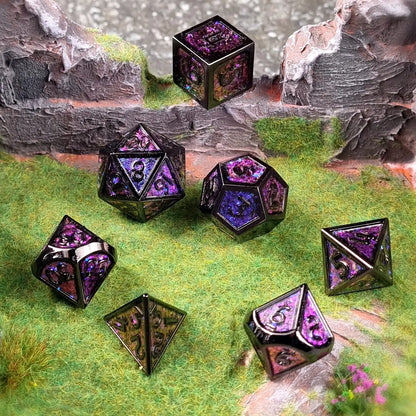 Glittering Dark Magenta Metal DnD Dice Set