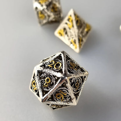 Silver & Gold Dragon Metal DnD Dice Set