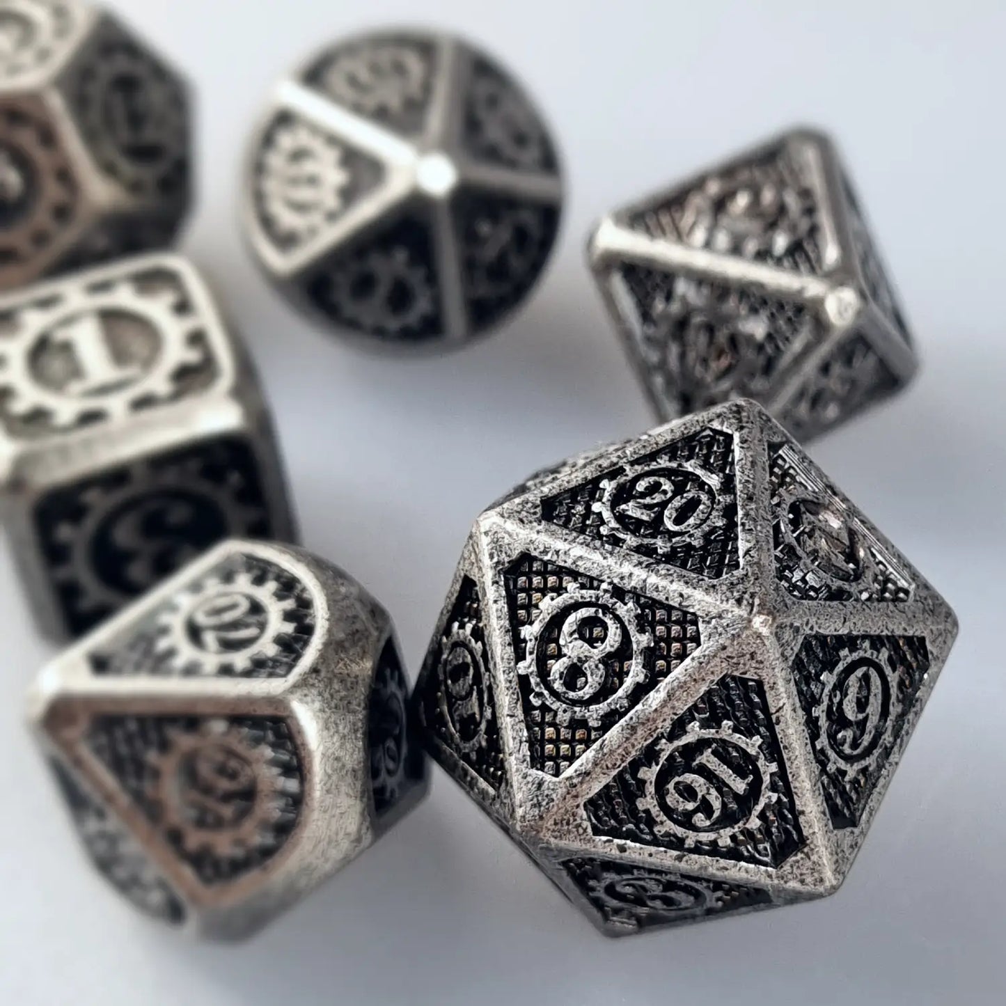 Battleworn Cogs & Gears Metal DnD Dice Set