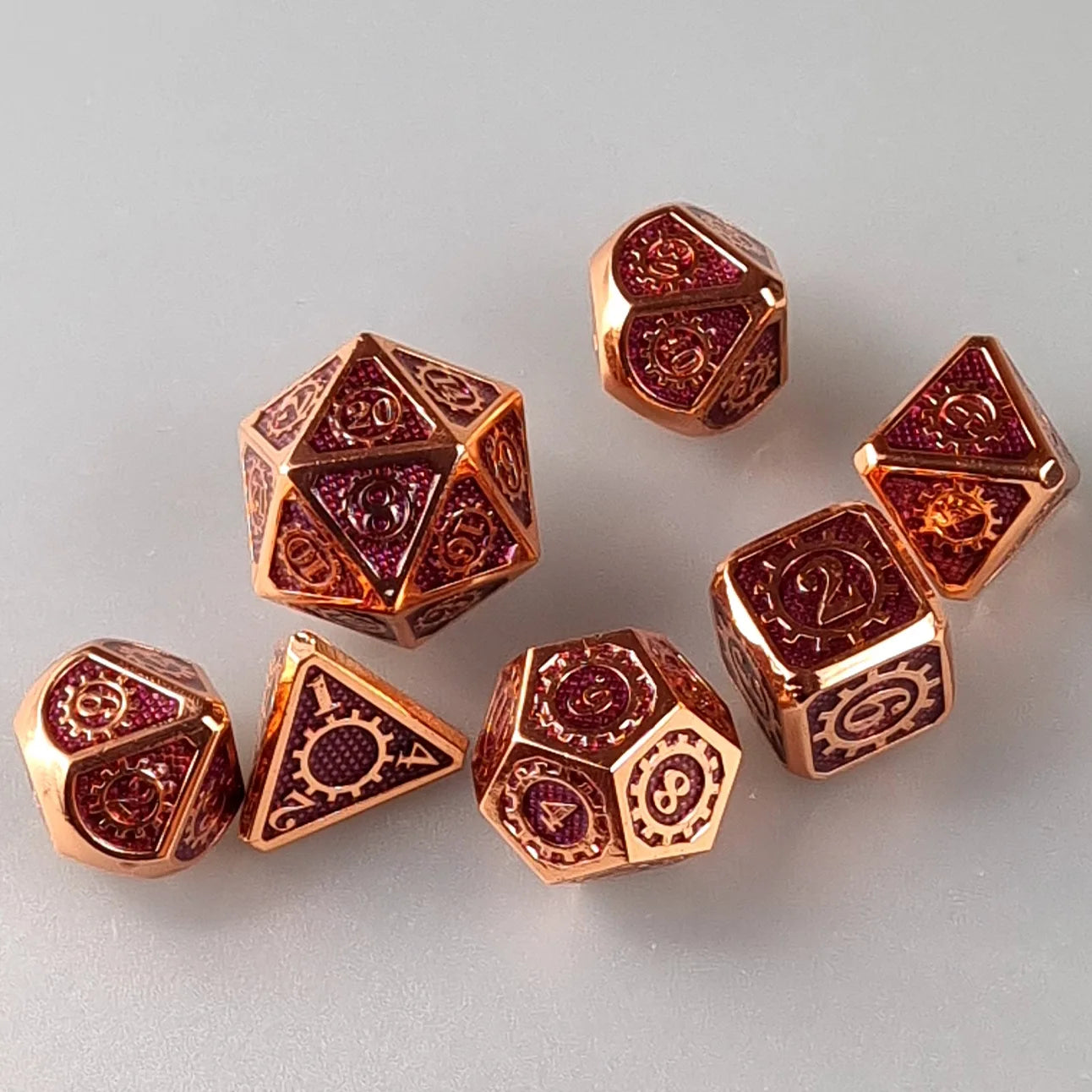 Copper Purple Cogs & Gears Metal DnD Dice Set