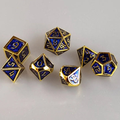 Glittering Sapphire Metal DnD Dice Set