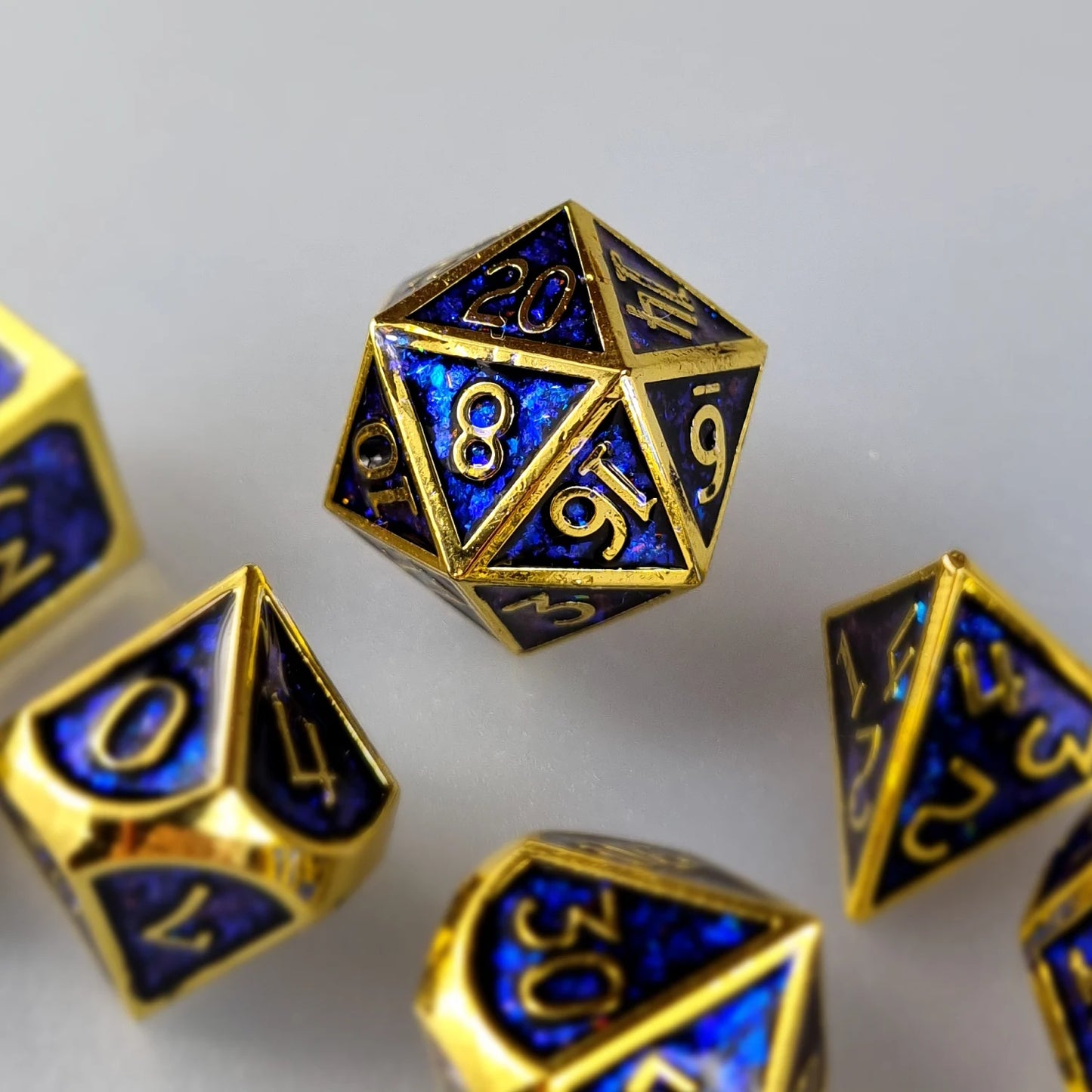 Glittering Sapphire Metal DnD Dice Set