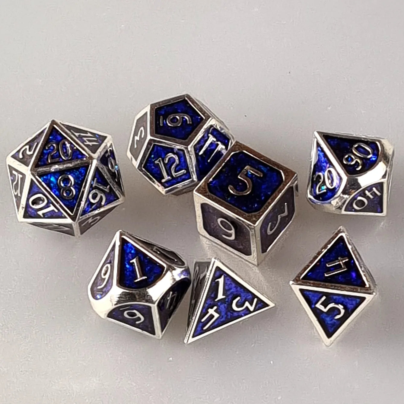 Glittering Cobalt Metal DnD Dice Set