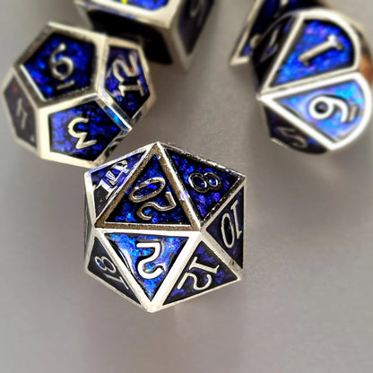 Glittering Cobalt Metal DnD Dice Set