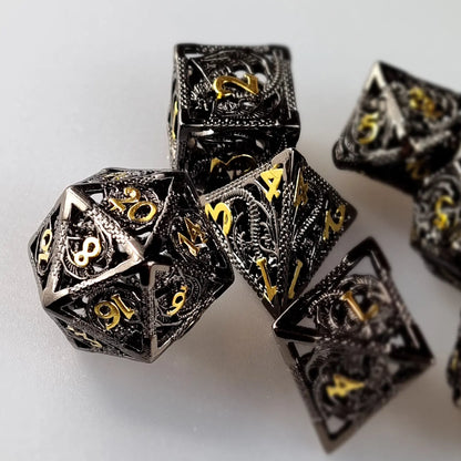 Gunmetal & Gold Dragon Metal DnD Dice Set