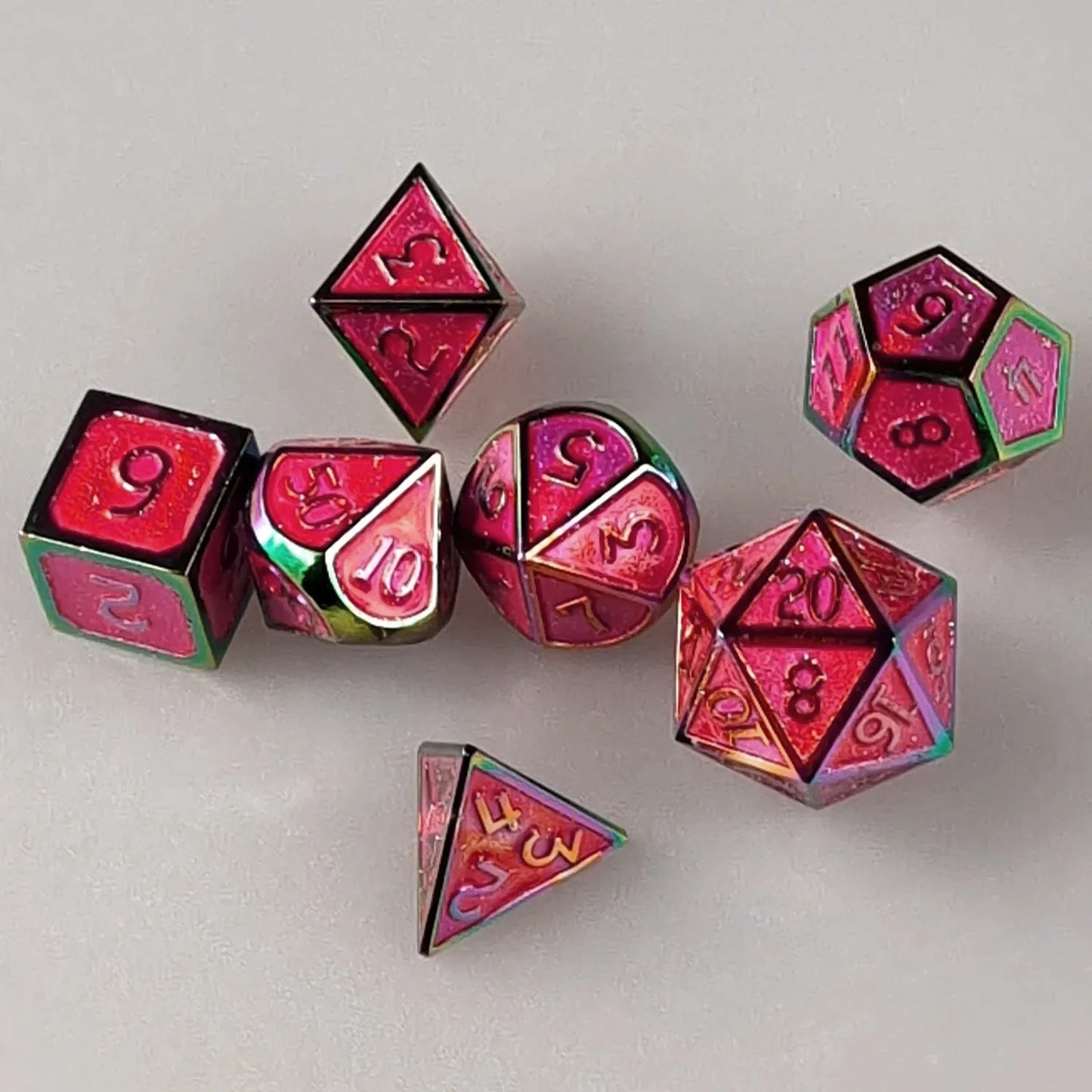 Glittering Fuchsia Metal DnD Dice Set