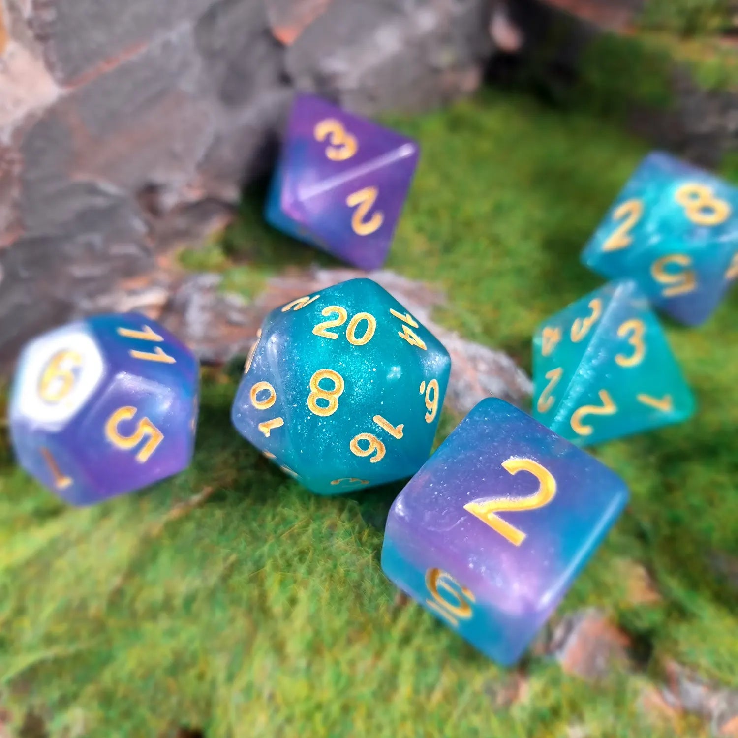 Turquoise & Purple Cosmos Dungeons & Dragons Dice Set