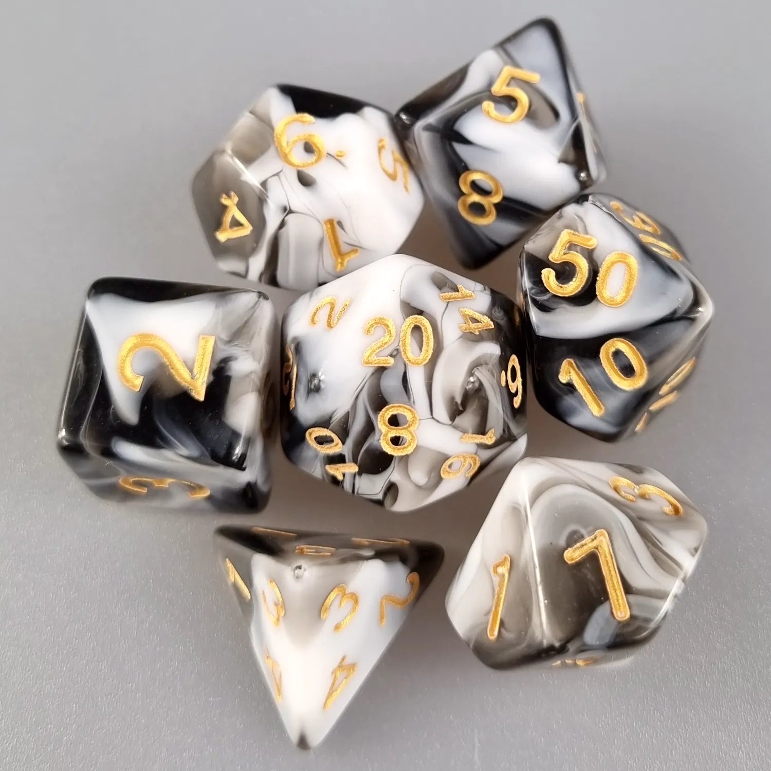 White & Black Dual Swirl Dungeons & Dragons Dice Set