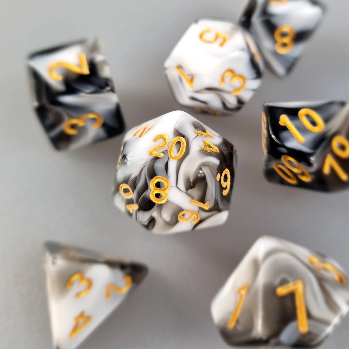 White & Black Dual Swirl Dungeons & Dragons Dice Set