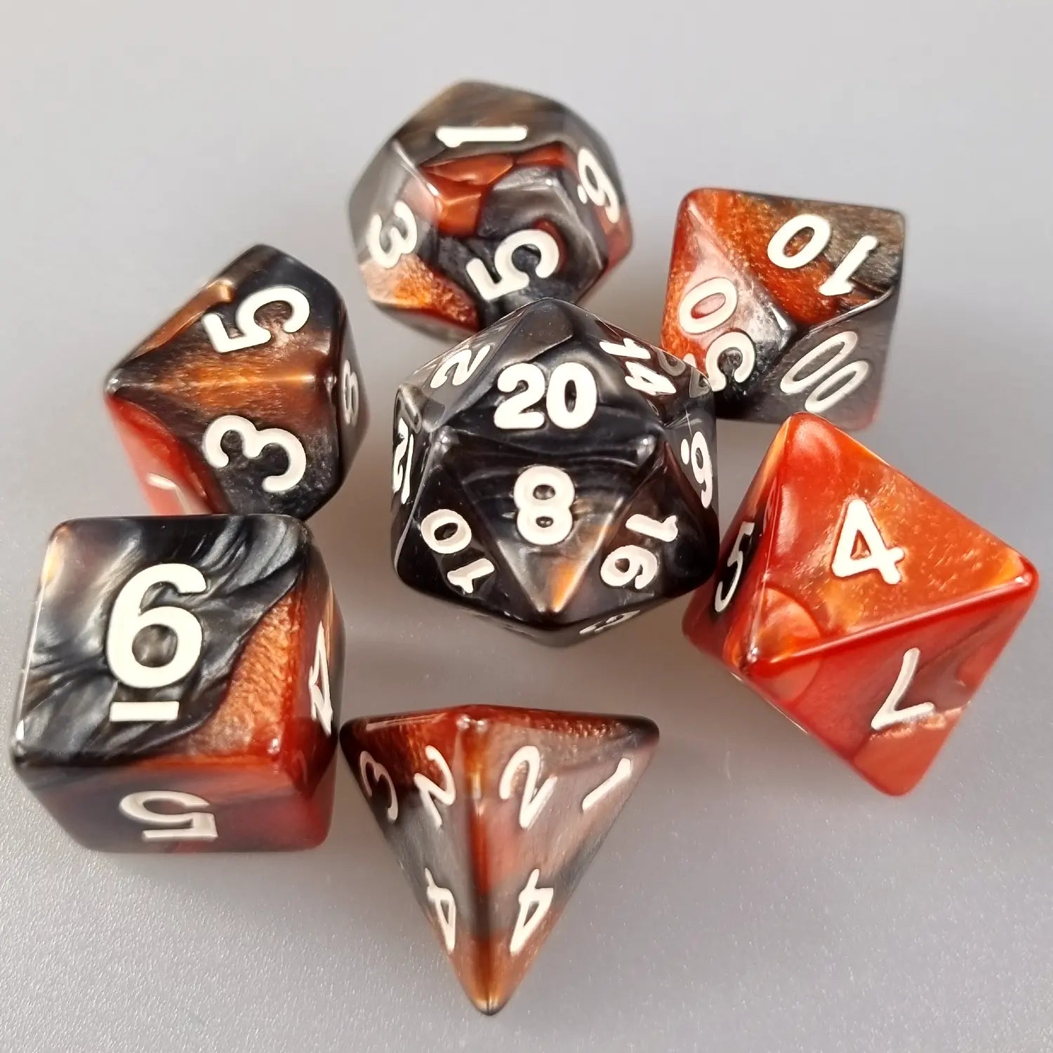 Orange & Black Dual Swirl Dungeons & Dragons Dice Set