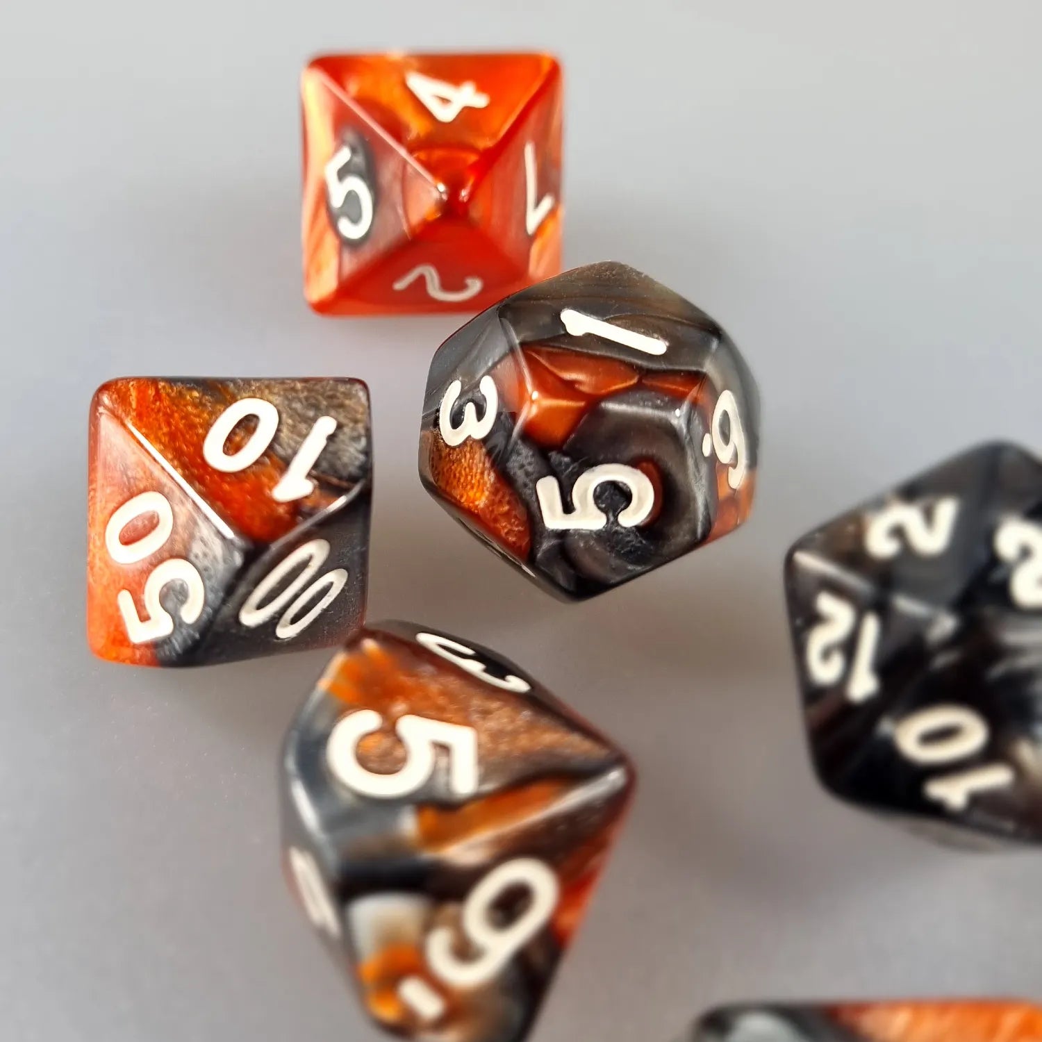 Orange & Black Dual Swirl Dungeons & Dragons Dice Set