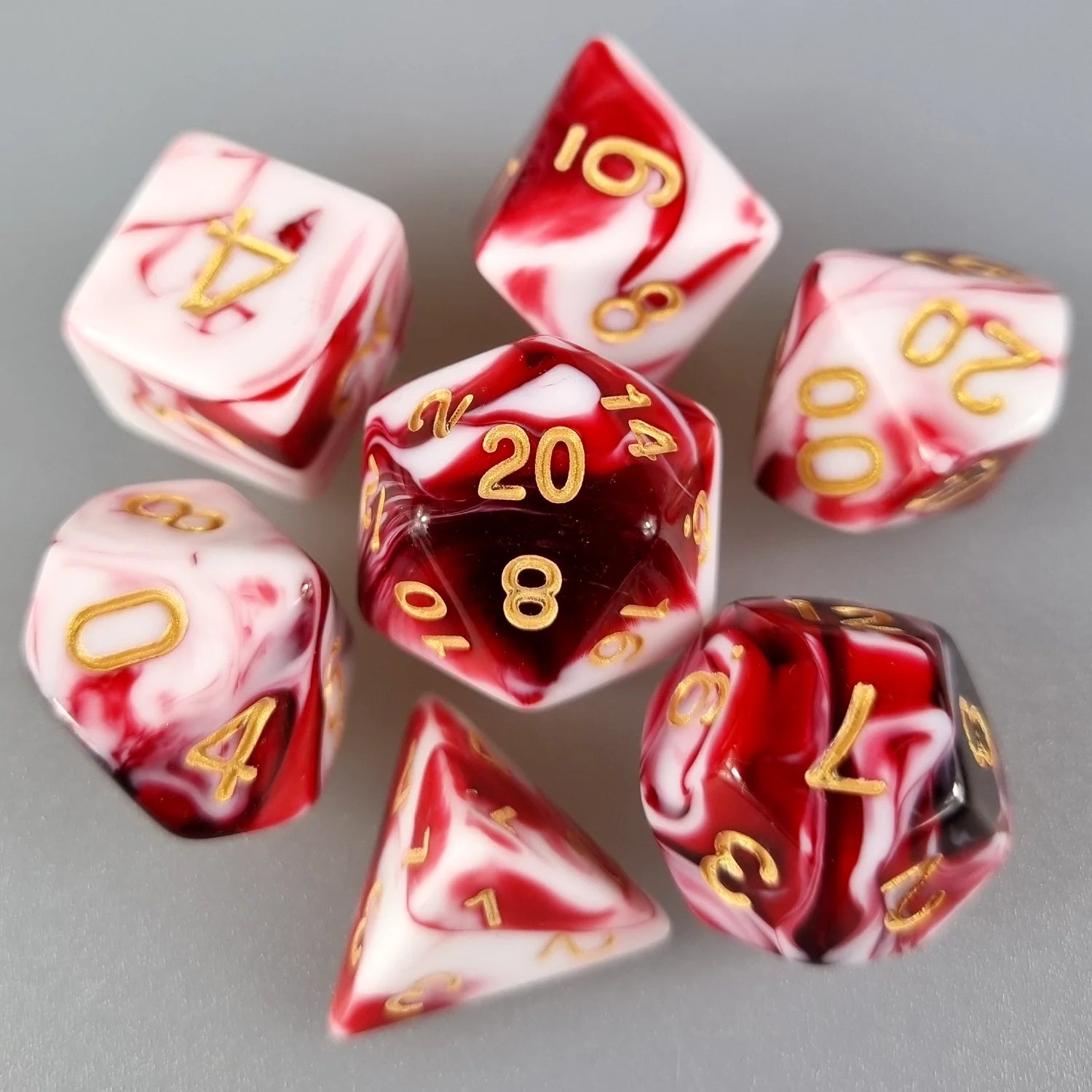 White & Red Dual Swirl Dungeons & Dragons Dice Set