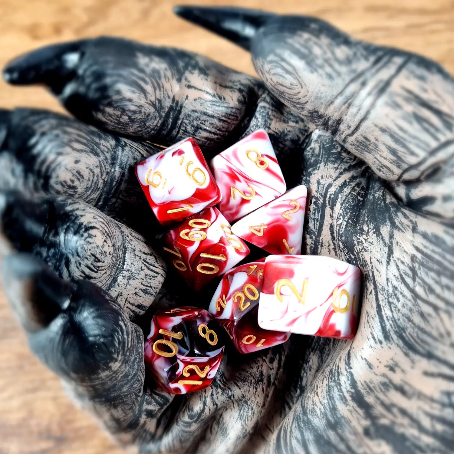 White & Red Dual Swirl Dungeons & Dragons Dice Set