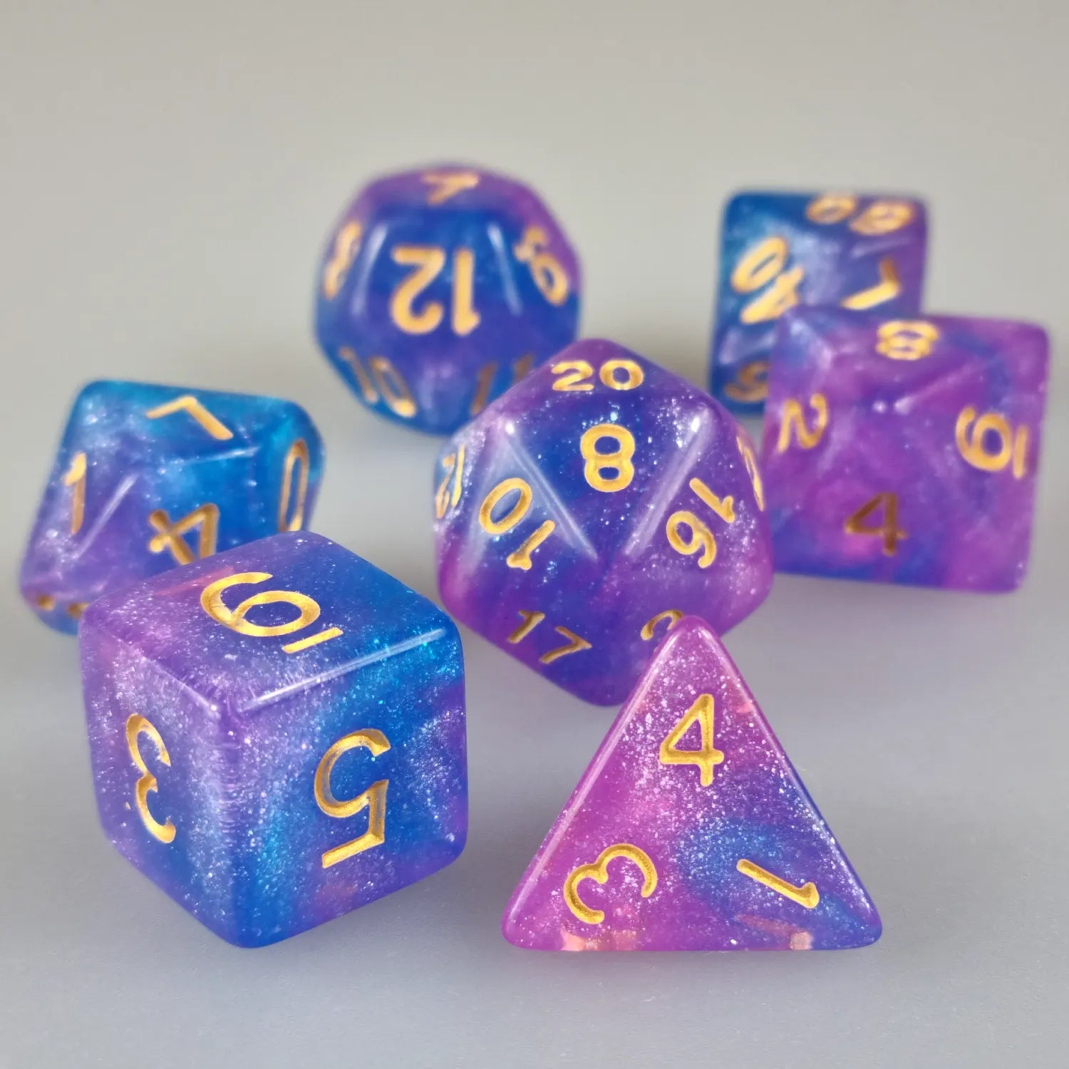 Pink & Blue Cosmos D&D Dice Set | UK | Dice Bag