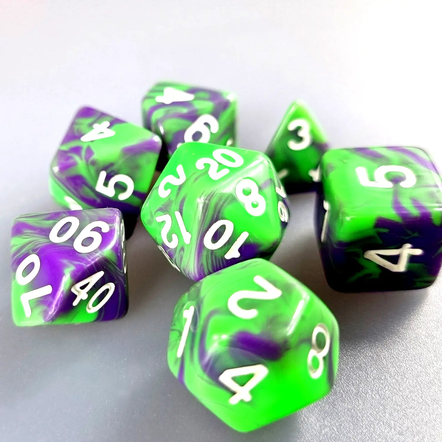 Purple & Green Dual Swirl Dungeons & Dragons Dice Set