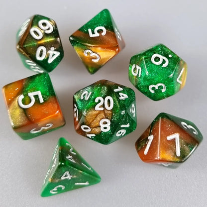 Green & Gold Cosmos Dungeons & Dragons Dice Set