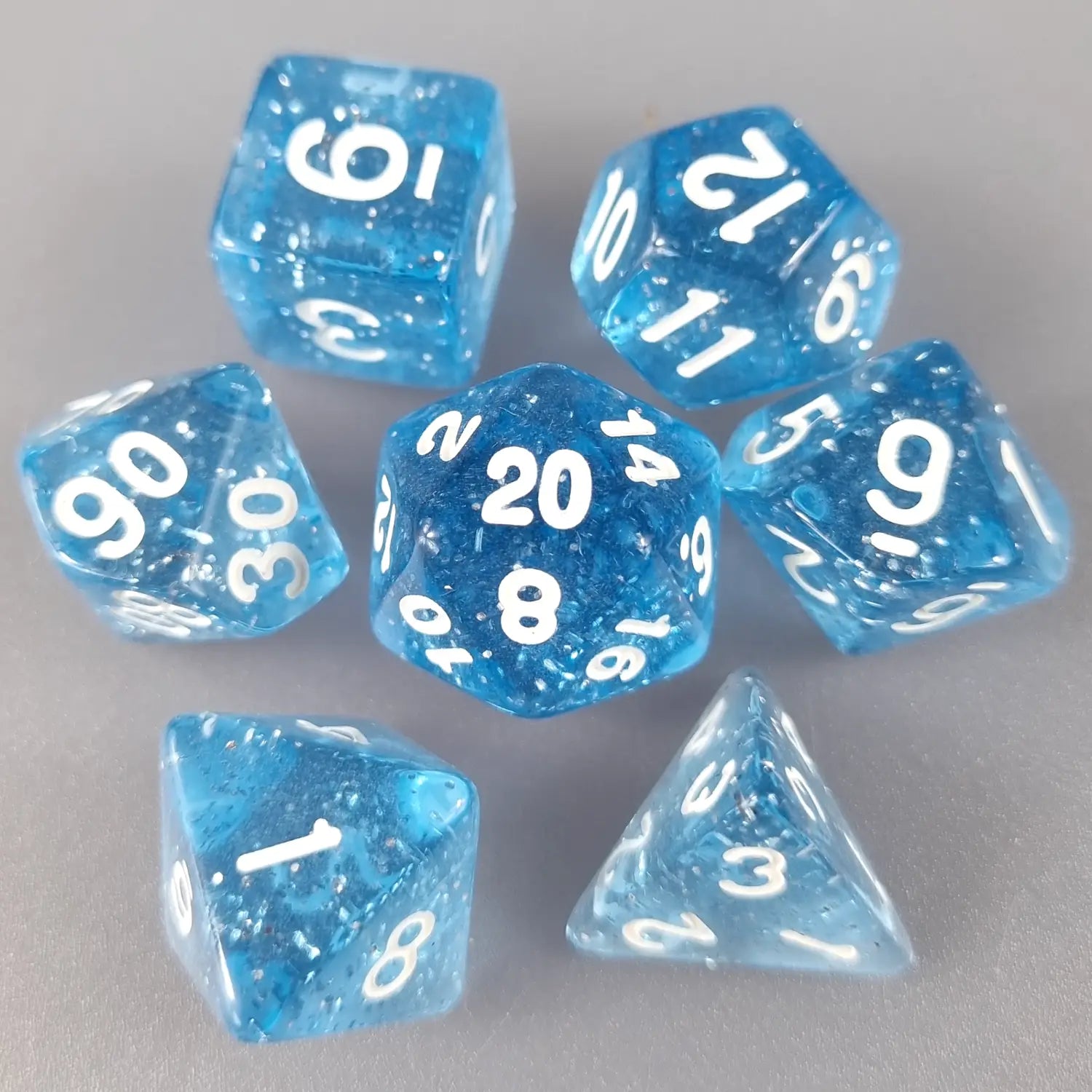 Blue Translucent Glitter Dungeons & Dragons Dice Set