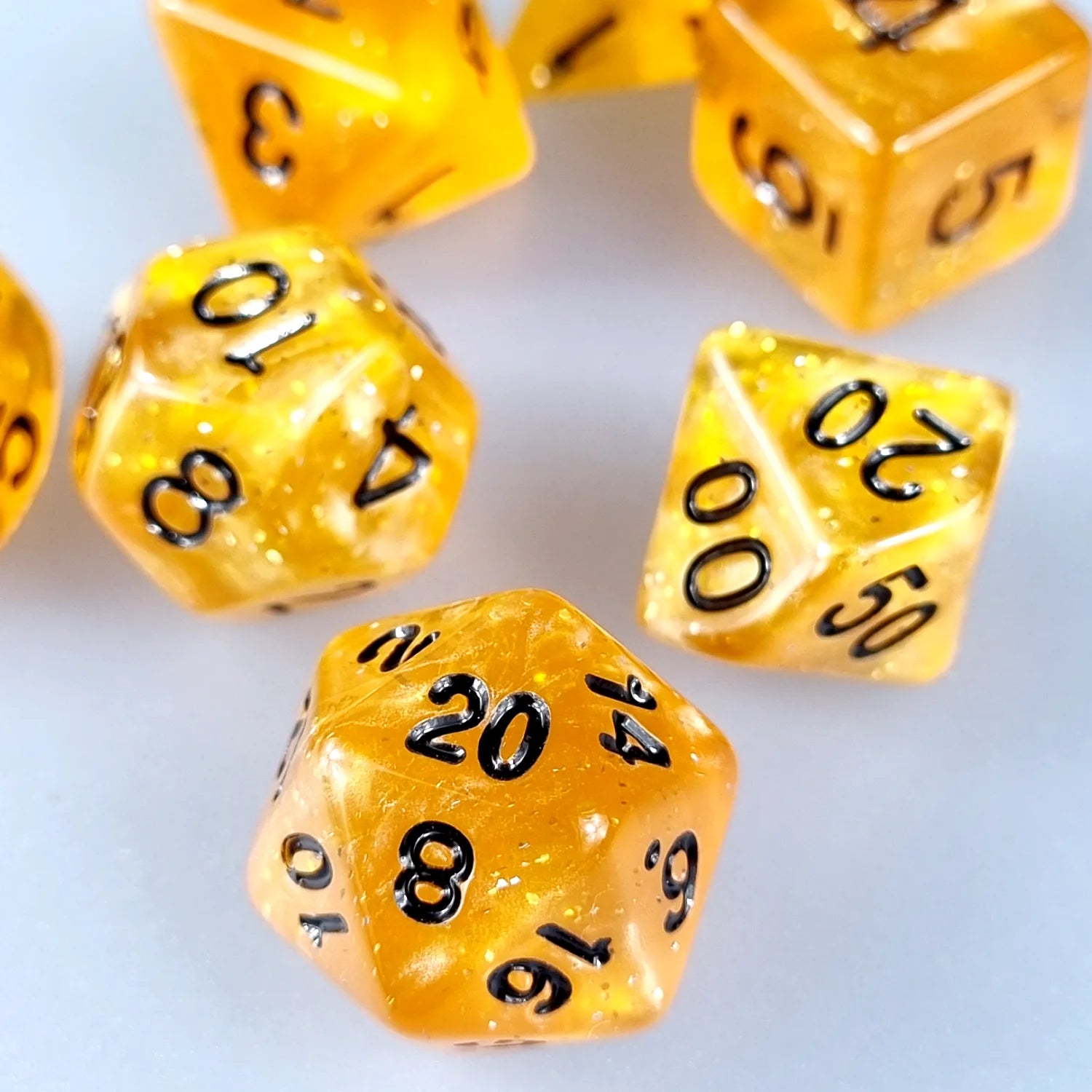 Yellow Translucent Glitter Dungeons & Dragons Dice Set