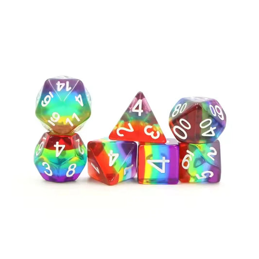 Transparent Rainbow DnD Dice Set